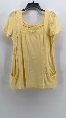 DEREK HEART PLUS Women's Yellow Crochet Trim Short Sleeve Top SZ 1X